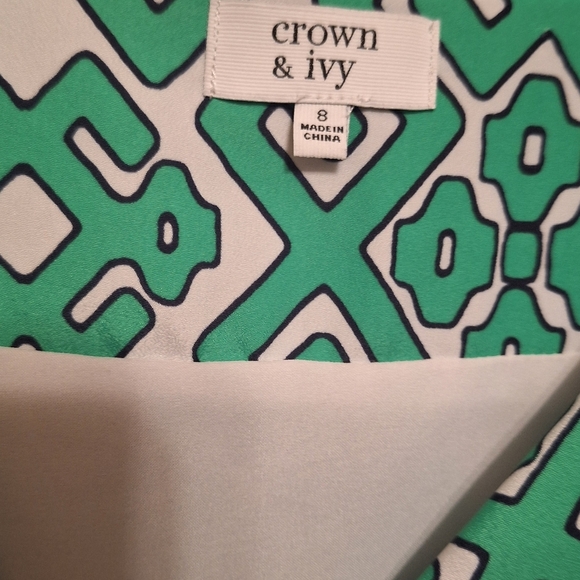 Crown & Ivy Colorful Abstract Geometric Scarf Sleeved Dress Ladies 8 Lunch date - Picture 5 of 5